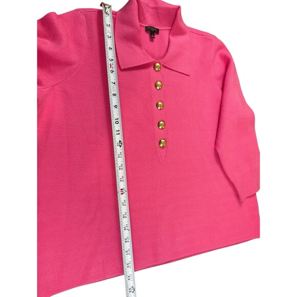 Talbots Plus X Pink Collared Sweater Top Gold Button Preppy Cropped Country Club - Picture 8 of 13